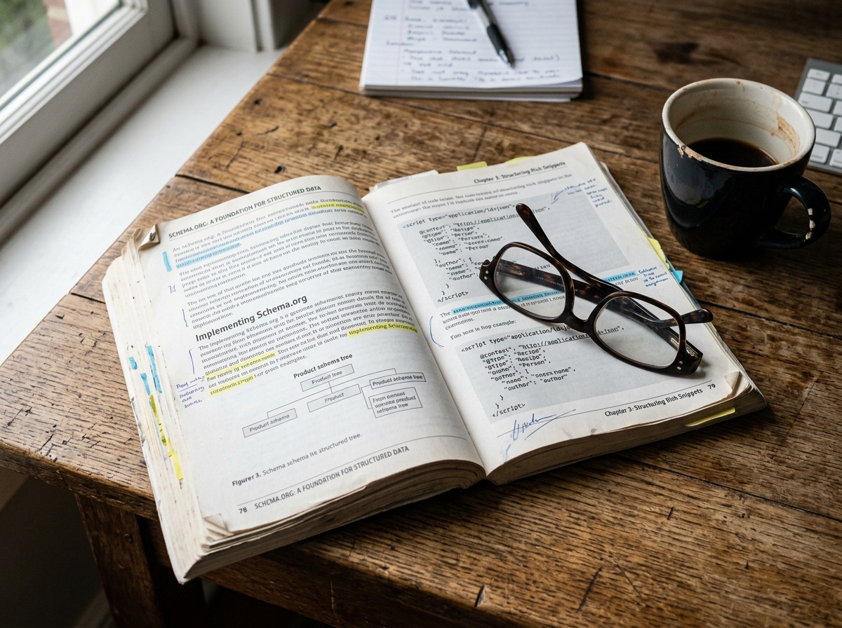 A physical technical manual for structured data on a desk.