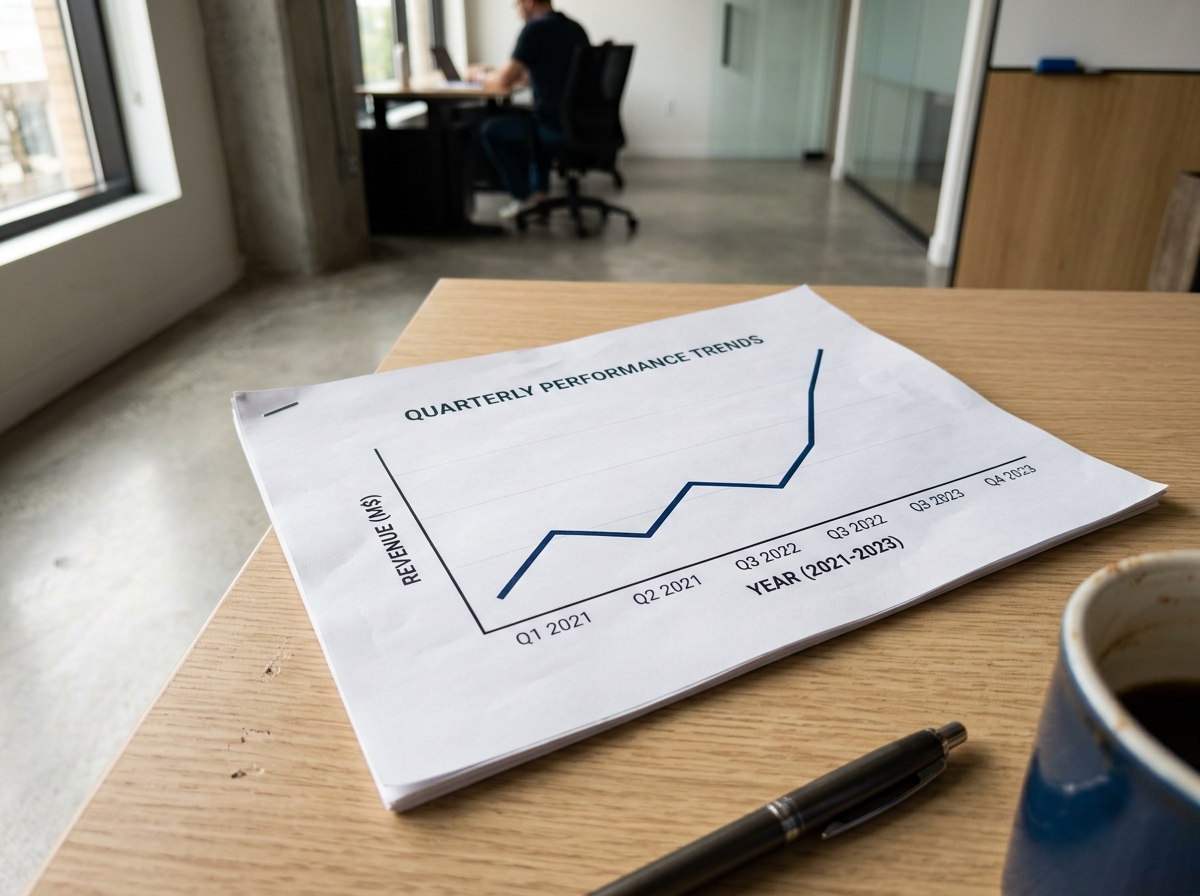 A business report showing growth in AI search visibility and traffic.